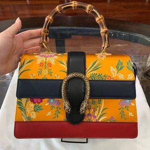 Gucci Silk Embroidered Dionysus Bamboo Top Handle